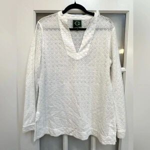 C. Wonder | White Eyelet Swim Cover Up Top Size Medium M